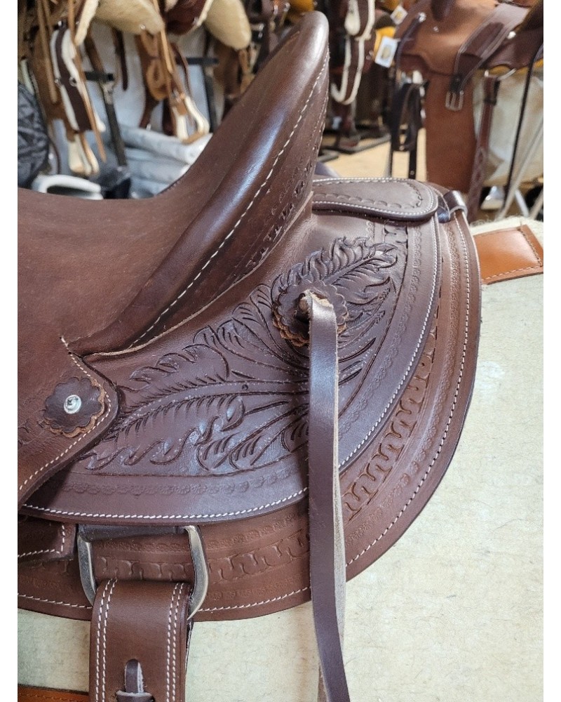 Selle Western Barrel D&L SADDLERY – Cuir Sculpté Main – Taille 12 à 18 Pouces – Adulte Et Poney