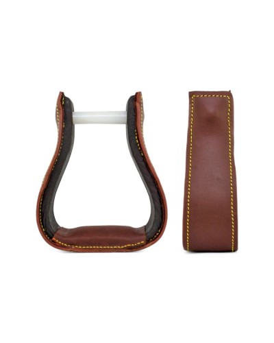 ETRIER WESTERN CHEVAL EQUITATION BOIS CUIR REWHIDE ALU SELLE AMERICAINE