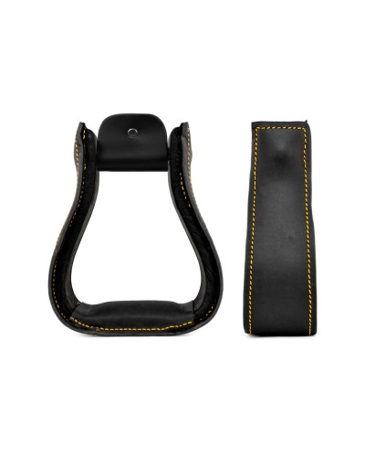ETRIER WESTERN CHEVAL EQUITATION BOIS CUIR REWHIDE ALU SELLE AMERICAINE