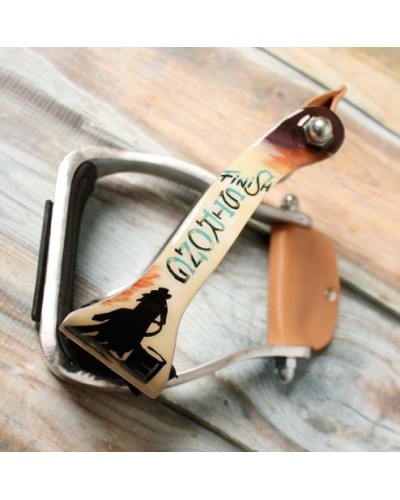 ETRIER WESTERN CHEVAL EQUITATION BOIS CUIR REWHIDE  GUETRE AMERICAINE