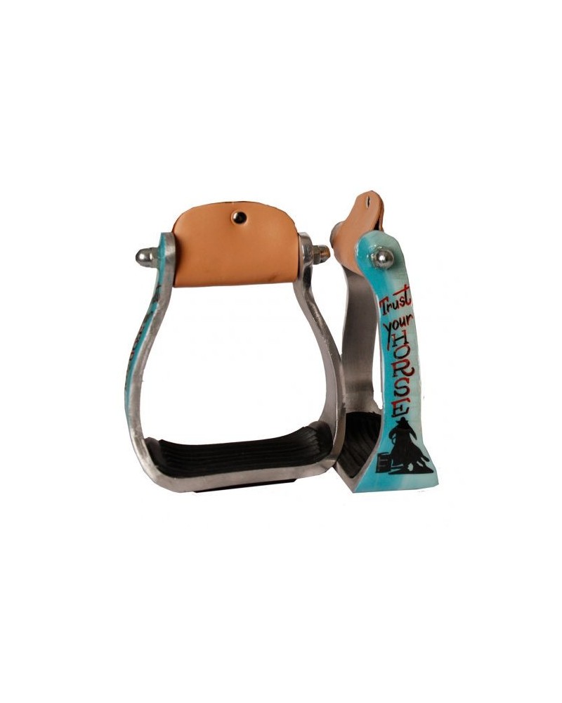 ETRIER WESTERN CHEVAL EQUITATION BOIS CUIR REWHIDE  GUETRE AMERICAINE
