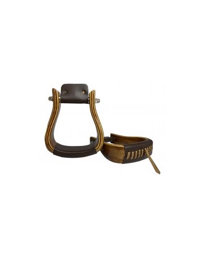 ETRIER WESTERN CHEVAL EQUITATION BOIS CUIR REWHIDE  GUETRE AMERICAINE