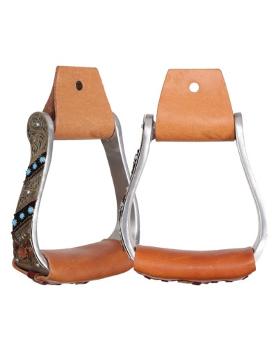 ETRIER WESTERN CHEVAL EQUITATION BOIS CUIR REWHIDE  GUETRE AMERICAINE