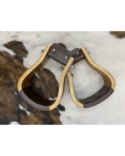 ETRIER WESTERN CHEVAL EQUITATION BOIS CUIR REWHIDE  GUETRE AMERICAINE