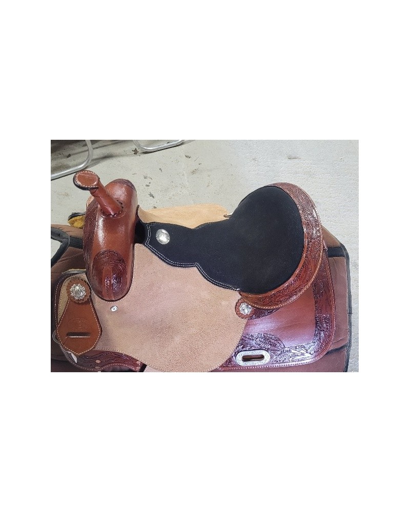 Selle Western Barrel Racing Ornée De Roses – Sur Mesure, Taille 10 à 18 Pouces – NEUVE