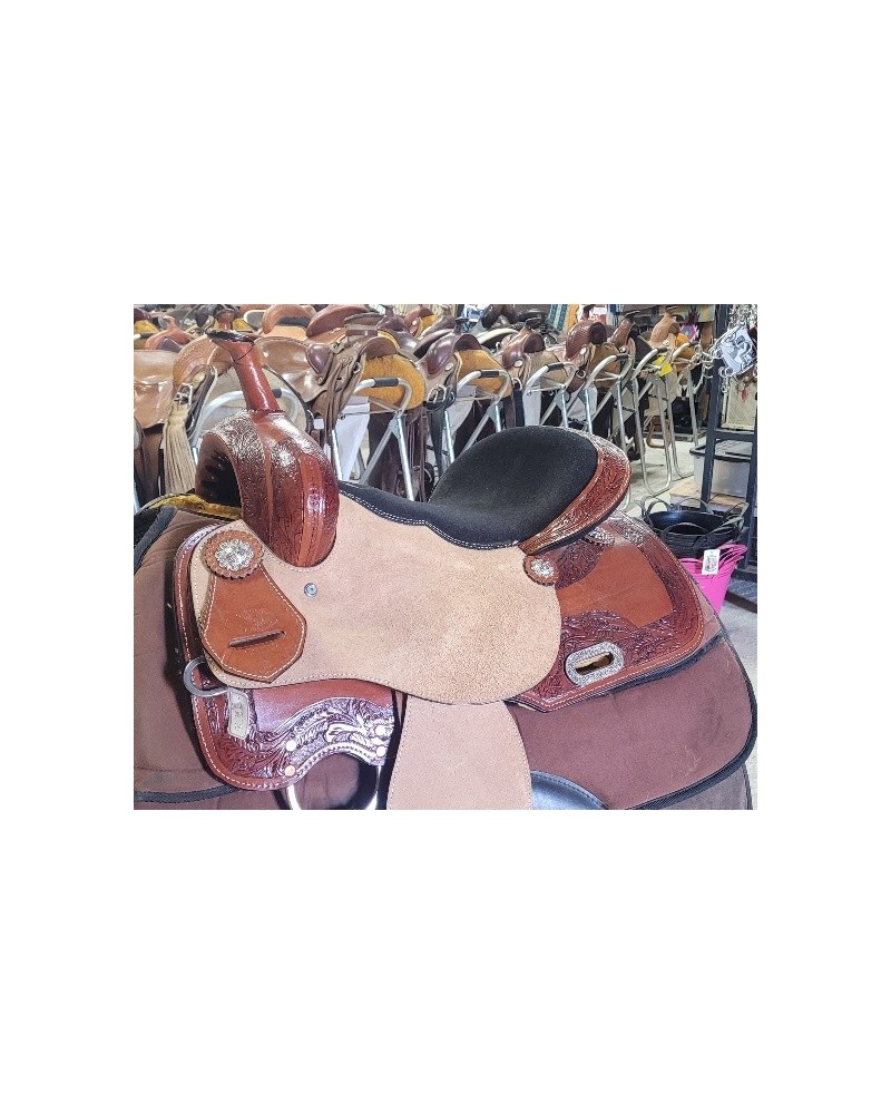 Selle Western Ridex Barrel Racing - Synthétique Noire - Avec Sangle - Trail