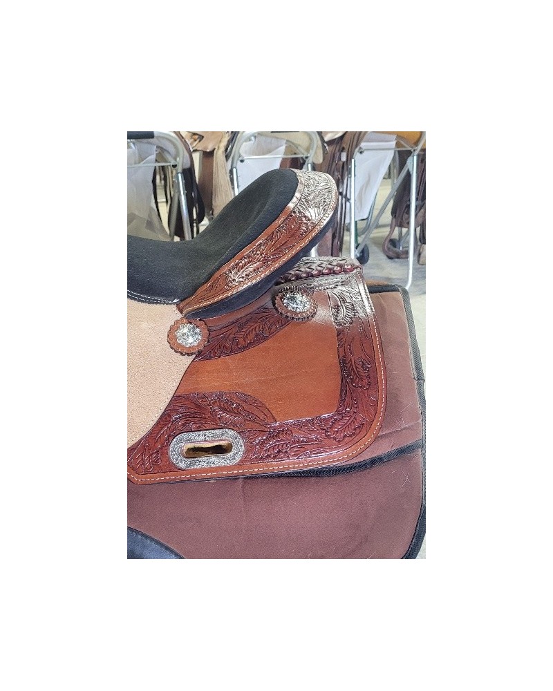 Selle Western Ridex Barrel Racing - Synthétique Noire - Avec Sangle - Trail