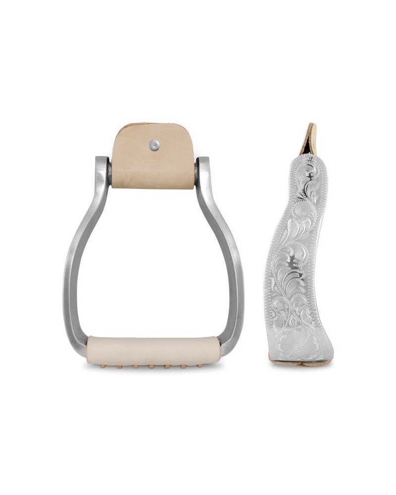 ETRIER WESTERN CHEVAL EQUITATION BOIS CUIR REWHIDE ALU SELLE AMERICAINE