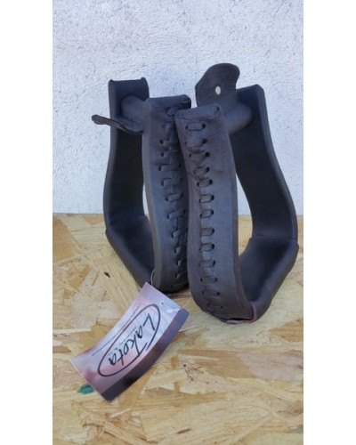 ETRIER WESTERN CHEVAL EQUITATION BOIS CUIR REWHIDE ALU SELLE AMERICAINE