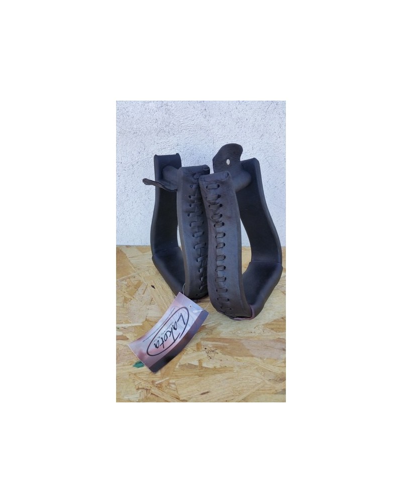 ETRIER WESTERN CHEVAL EQUITATION BOIS CUIR REWHIDE ALU SELLE AMERICAINE